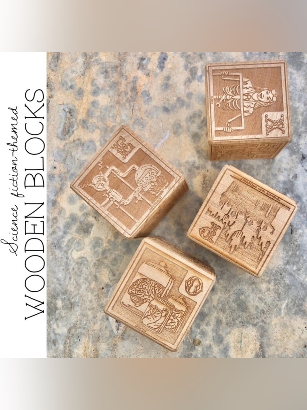 Science Fiction-Themed Wooden Blocks, Set of 4